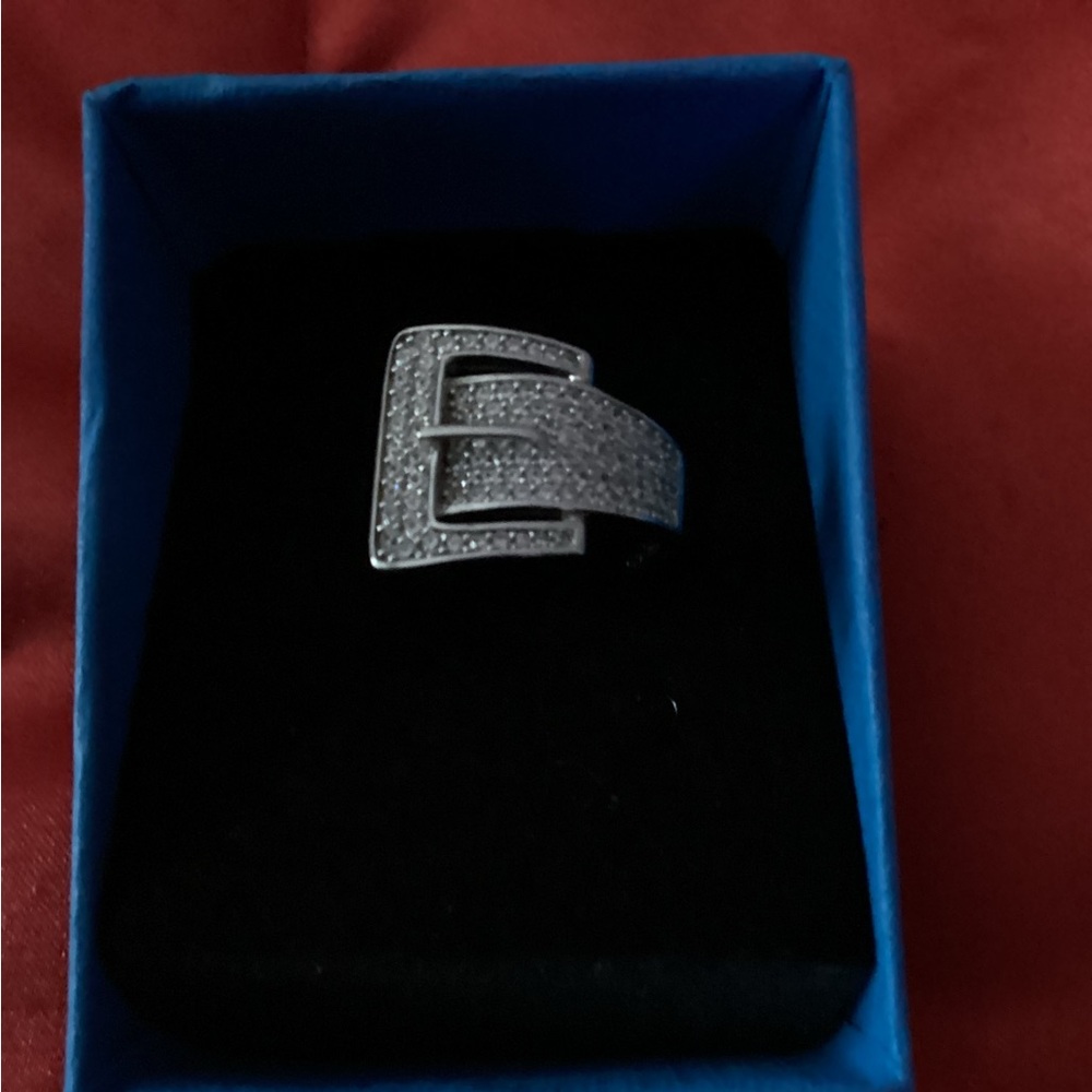 Silver Buckle Ring with Crystals